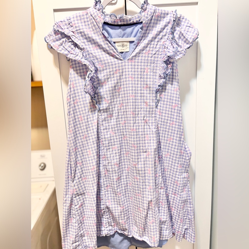 Umgee Lavender Gingham Dress with Pink Bow Detail